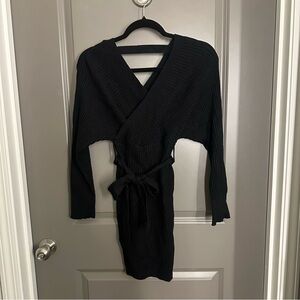 Windsor Black Ribbed Knit Sweater Dress